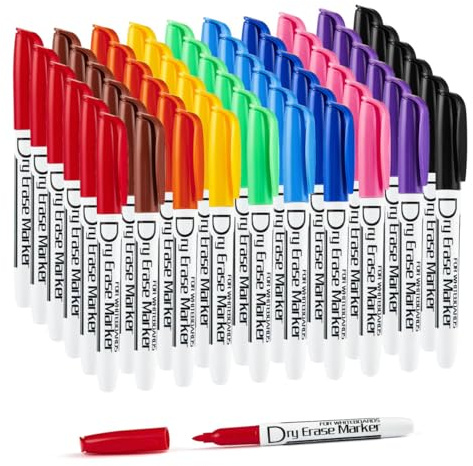 Volcanics Whiteboard Pens White Board Markers Dry Wipe Pens for Whiteboard No toxic Fine tip Thin Box Pack of 60,10 colors