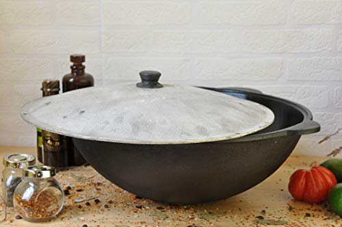 Kazan - Bollitore uzbekano in ghisa da 16 l, con schiumarola, 45 cm, per cucina all'aperto, barbecue e falò