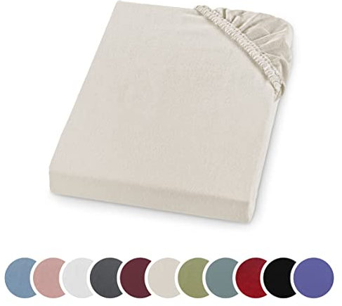 sleepling Biber Spannbetttuch, Feinbiber Spannbettlaken, Made in Germany, 100% Baumwolle, Matratzen bis 23 cm Höhe, Rundum Gummizug, Ökotex, waschbar 60 Grad, 160 x 200, Creme