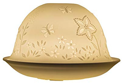 Nordic Light Tealight Candle Holder | White Patterned Bees and Flower - Set of Shade & Plates | Home Decore Accessories for Living, Dinning Room Table | Porcelain-One Size