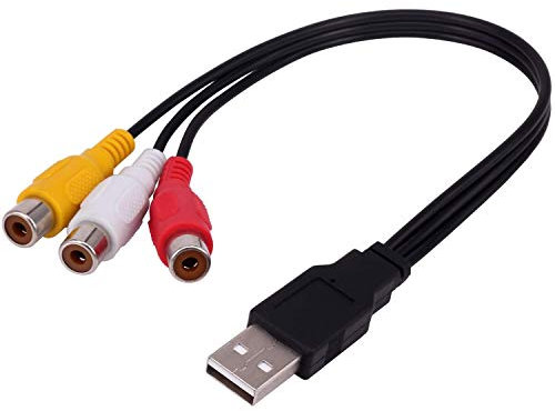POFET USB-zu-3-Cinch-Kabel 0,3 m USB-Stecker zu 3-Cinch-Buchse Splitter Audio-Video AV-Composite-Adapterkabel für TV/PC