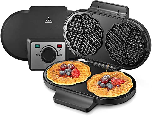 HOUSNAT Waffeleisen Herzform Doppelt Herzwaffeln, 1300 W, Waffelmaker für 10 klassische Herzwaffeln, Waffelgröße je 16 cm, Antihaftbeschichtung, Temperaturregler, Schwarz