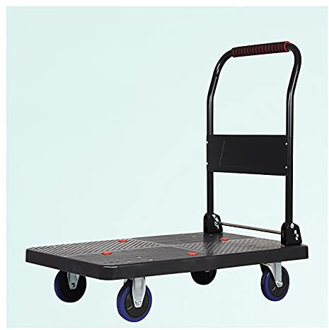 Liudan Platform Trolley with Plastic Plate and Thickening Metal Folding Handle Push Trolley with Mute Discs for Home Office Load Capacity 660 lb Transport Trolley (Size : Normal)