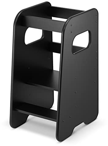 defiPad Lernturm ab 1 Jahr - 3 Stufen Höhenverstellbar, Sicher & Stabil - Learning Tower mit Kippschutz - Lernturm Montessori für Kinder - Hergestellt in der EU - Schwarz