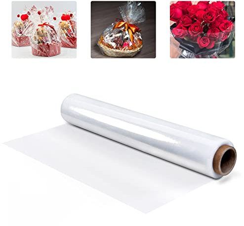 Geschenkfolie Transparent, 80CM x 30M Geschenkfolie Transparent Rolle, Cellophanfolie, Zellophanfolie Geeignet zum Verpacken von Hochzeitssträußen Geschenken Obstkörben Süßigkeiten