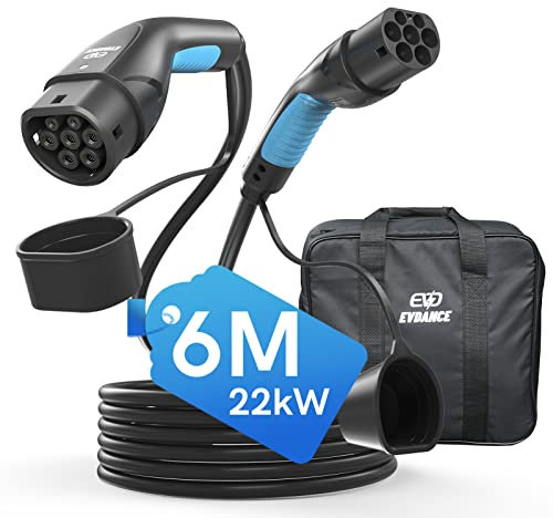EVDANCE Typ 2 Ladekabel 22KW 6m 32A 3 Phasig, Ladekabel Typ 2 mit Tasche für E Auto EV/PHEV, Typ 2 auf Typ 2, Mennekes Mode 3 CCS Kabel, Kompatibel mit Y/3/S/ XC40 ID.3 Q4