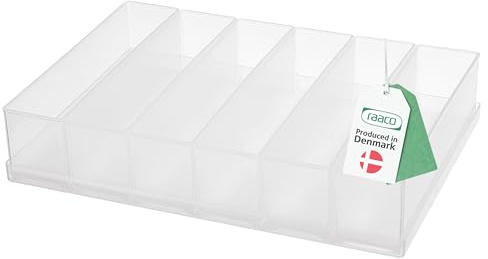 Raaco Boîte d'Insertion 55 6xA9-3, Plateau avec 6 Compartiments, Boîte de Tri Transparente pour Mallette à Outils, Boîtes de Rangement, Rangement Visserie, Facile à Nettoyer, 16,8 x 23,8 x 4,7 cm