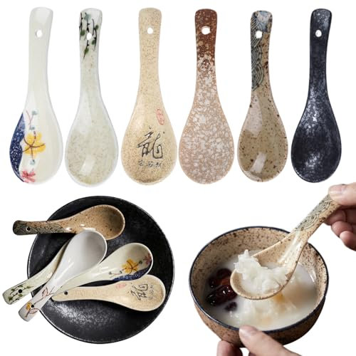 Counius 6 Pezzi Cucchiai Zuppa Asiatici,Cucchiaio Asiatico In Ceramica Zuppa Cucchiai Zuppa Cucchiaio Cucchiai In Ceramica Cucchiaino Asiatico Che Serve Zuppa Cucchiaio In Ceramica,Cucchiaio Da Zuppa