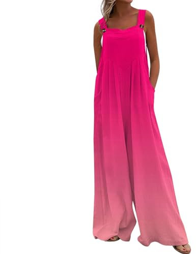 RMBLYfeiye Overall Damen Hosenanzug Festlich Maleroverall Einweg Farbverlauf Spaghetti Jumpsuit Mit Taschen Ärmelloser Blaumann