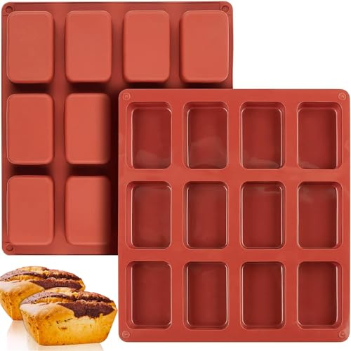 VIKKI Mini Loaf Pan, 2PCS 12-Cavities Silicone Non-Stick Mini Brownie Baking Tin, Bread Baking Mold Mini Loaf Baking Tray for Mini Loaf Cake, Bread, Meatloaf, Brownie, Cornbread