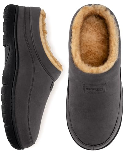 HomeTop Men's Moccasin Slippers Non-slip Memory Foam Indoor House Shoes | Clog, Open-Back Design, Breathable, Moisture-Wicking Coral Fleece, Indoor & Outdoor, Machine Washable