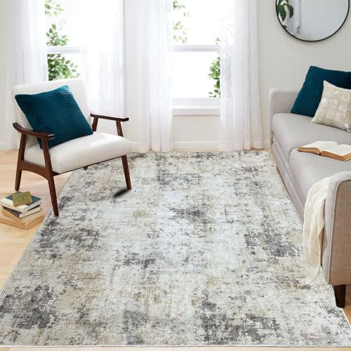 Cinknots Alfombras Salon Abstracta Alfombra de área Alfombra de Salón Modernas Antideslizante Pelo Corto para Salón (Marrón/Gris/Multi Abstracto, 80 x 120 cm)