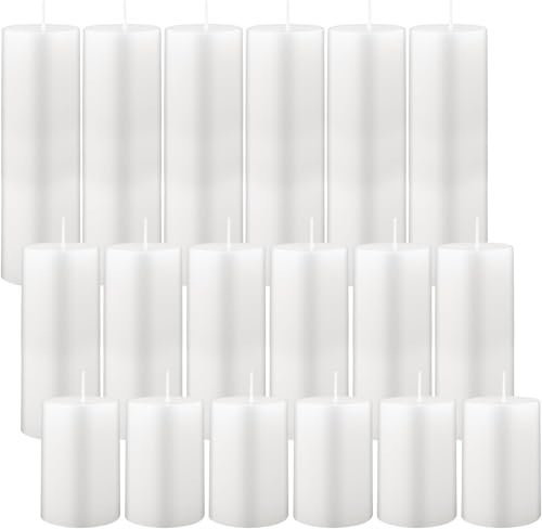 18 Pcs Pillar Candles, Long Burning Candles Bulk Unscented Candles for Wedding Church Party Spa Lantern Fireplace Restaurants Home Household Decor (White, 2 x 6 Inch, 2 x 4 Inch, 2 x 3 Inch)