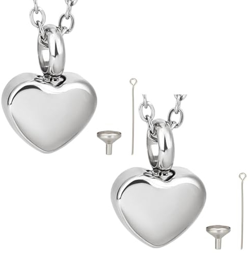 CREATCABIN 2 Paquete de Pequeñas Joyas de Cremación con Forma de Corazón para Cenizas, Collares de Urna con Forma de Corazón para Cenizas, Urna Conmemorativa de Acero Inoxidable, Colgante de Recuerdo