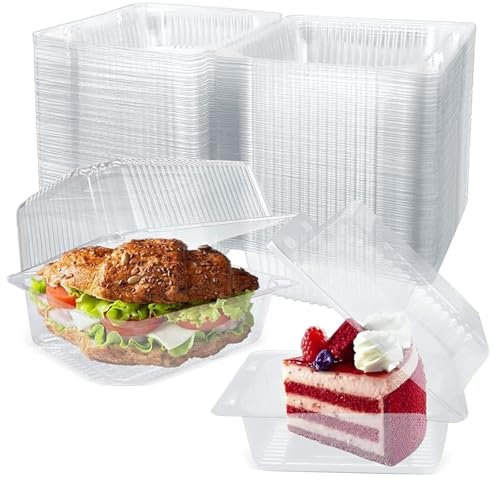 dogmoon Cake Slice Boxes Individual, 100PCS Cupcake Containers Individual Single, Dessert Containers Cheesecake Boxes, Clear Cupcake Box for Cake Portions Muffins Salad Cheese(Square)