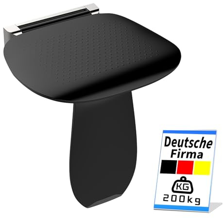Heuffe Sedile per Doccia Pieghevole a Muro con Gambo di Supporto - 200kg Portata Max Antiscivolo, ABS Nero, Installazione Rapida per Anziani e Disabili