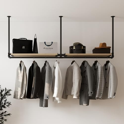 RSR Hangers Klädstång Garderob DIEK II industriell design för tak | Bredd 200 cm x Höjd 60 cm | Takgarderob | Garderobsstång | Omklädningsrum | Sovrum | Korridor | Klädskåp
