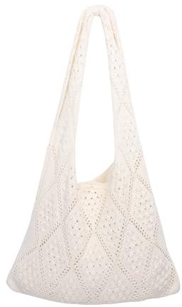 EOAMGO Beach Hand Bag for Women, Crochet Tote Womens Bags, Small Lightweight Mesh Beach Boho Women's Bag, Foldable Summer Handbags for Holiday, Daily Work, Shopping, Travel (Beige)
