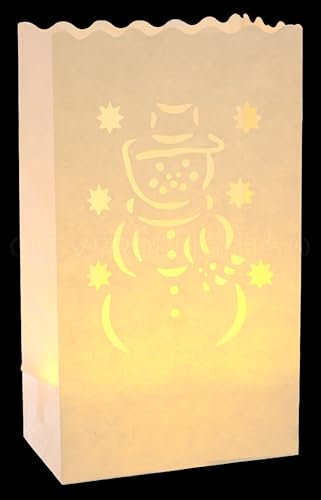 CleverDelights White Luminary Bags - 30 Count - Snowman Design - Flame Resistant Paper - Christmas Holiday Outdoor Decorations - Party and Event Decor - Luminaria Candle Bag - Thirty Bags