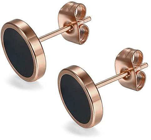 Flongo Ohrstecker Knopf, 10mm Breite Edelstahl Ohrstecker Rund Gestüt Stecker Ohrringe Flach Matt Ohrhänger Fake Tunnel Illusion Fakeplugs Schwarz Rose Gold Elegant Herren, Damen Ohrschmuck