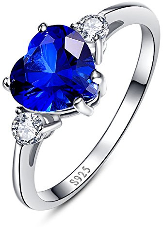 Bonlavie Women's 2.25ct 925 Sterling Silver Heart Shaped Created Blue Sapphire CZ Engagement Promise Ring - P
