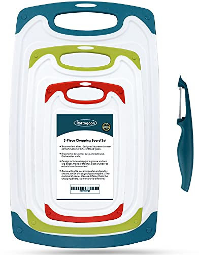 Cutting Boards for Kitchen, Plastic Chopping Board with Non-Slip Feet and Deep Drip Juice Groove, Easy Grip Handle, Dishwasher Safe, Green