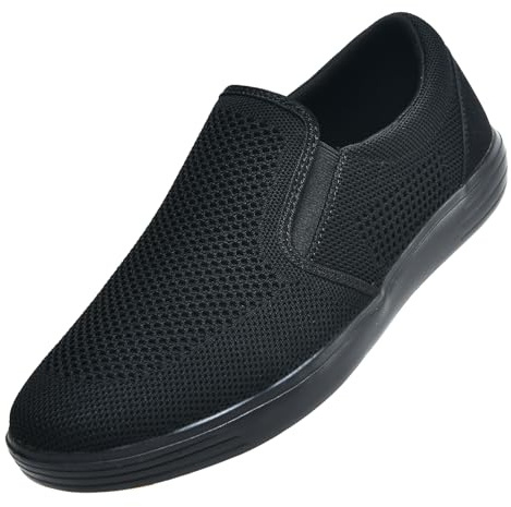 konhill Hombres Slip On Zapatos Entrenadores - Casual Transpirable Cómodo Malla Caminar Zapatos Vestido Sneaker Mocasines EU 40 Todo Negro