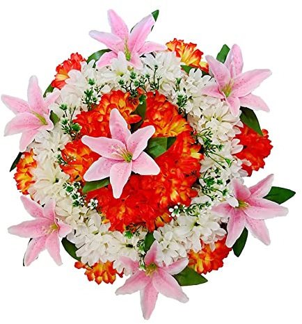 LEMCC Couronne funéraire artificielle de 50 cm de chrysanthème en soie pour cimetière, couronnes commémoratives pour hommage à Gran, grand-mère, papa, amie