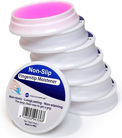 Fingertip Moistener – Odor-Free, Non-Toxic Gel for Counting, Sorting, Filing & Sealing – Refillable, Non-Skid Base Office Moistener – Easy-Open Container – Pack of 6