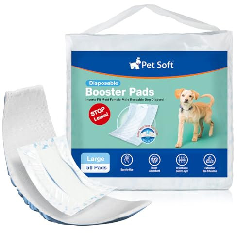 Pet Soft Einweg-Hundewindeleinlagen 50 Stück, Hundewindeleinlagen für Rüden Hündinnen mit auslaufsicherem Schutz, Hochsaugfähige Hundeeinlagen Booster-Pads für Hundewindeln (L-50)