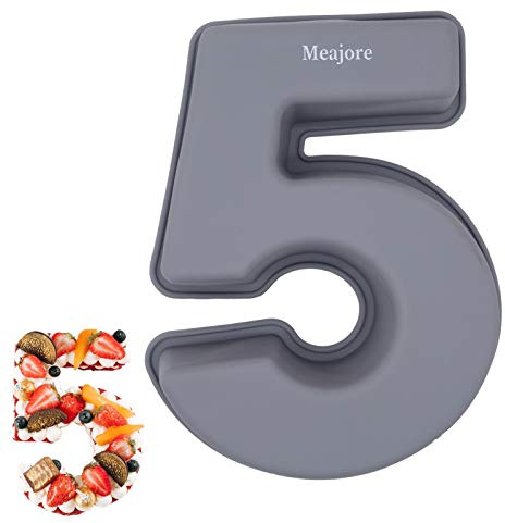 Meajore 3D Large Number Cake Mould,Silicone Baking Letter Ectangle Novel Cake Tins for Birthday Festival and Relationship Marry Anniversary Wedding Party,10 inch Number of 5