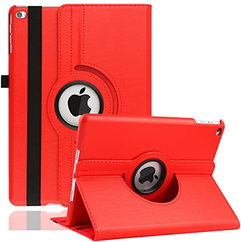Étui Rotatif pour iPad 9,7 6ème Génération, 5ème Génération/iPad Air 2/iPad Air – Support Rotatif à 360 Degrés Housse de Protection avec Mise en Veille Automatique pour iPad 9.7 2018 2017 (Rouge)