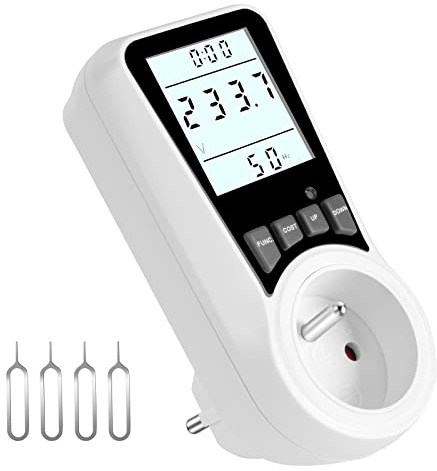 Flintronic Misuratore di consumo elettrico, monitor elettrico con display LCD retroilluminato con protezione da sovraccarico, monitoraggio dell'energia utilizzata, watt, costo dell'elettricità (FR)
