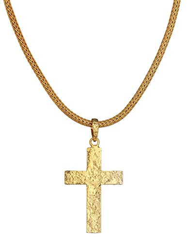 Kuzzoi Collier pour homme en argent sterling 925 plaqué or avec pendentif en forme de croix et pendentif massif fait main Longueur 50 cm, Argent sterling Or