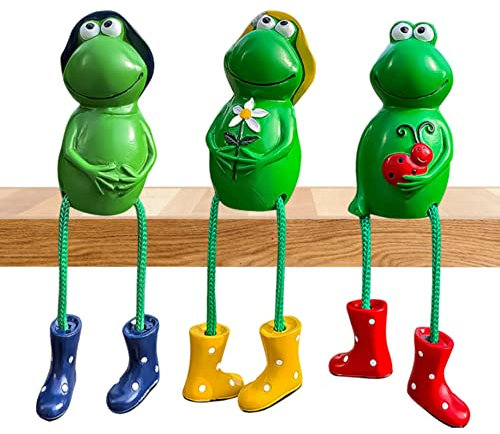 Gcroet Figurines de Grenouille, 3 pcs, Vert, Résine, Statues, Décoration de Jardin et Intérieure, Résistant aux Conditions Météorologiques