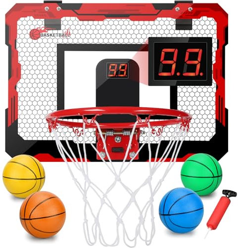 Indoor Mini Basketballkorb-Set Mit 23 cm Dunking Ring für Kinder und Erwachsene, Automatischer Punktzähler für die Wand, 3 Gummi Bälle, Über-die-Tür Geschenk (30x40cm)