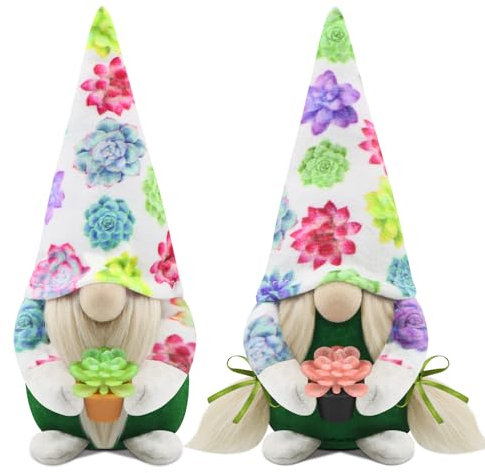 Gehydy Deko Frühling Wichtel Figuren 2er Set Sukkulente Frühlingsdeko Osterwichtel Deko Ostern Zubehör für Home Küche