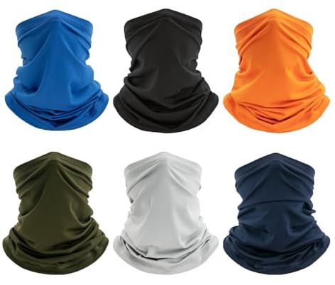 Jelbolin Neck Gaiter Bandana Face Mask: 6 Pack Cooling Gator Mask Breathable Face Cover Ski Neck Scarf Protection from Dust Sun for Men Women Motorcycle Running Gaitor Facemask Balaclava, Blue