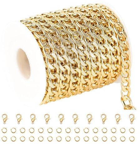UMAOKANG 16.4 Feet Curb Link Chains Bulk Lightweight Gold Plated Aluminum Jewelry Chain for Jewelry Making Unwelded Curb Chain Necklace DIY Decoration Craft Chain Roll
