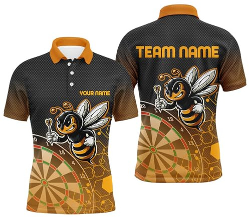 vhasport Personalised 3D Printed Darts Polo & Quarter-Zip Shirts for Men & Women, Funny Bee Darts Attire T1666 Black