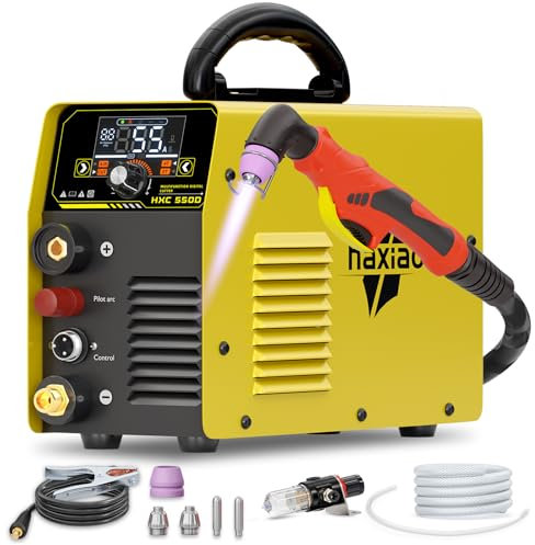 haxiaoer HXC550D Plasma Cutter 240V, 55 Amp Non-Touch Pilot Arc Plasma Cutter Machine, Large LED Display, 2T/4T and Post Flow, 15mm Maximum Cut, for Beginners DIY