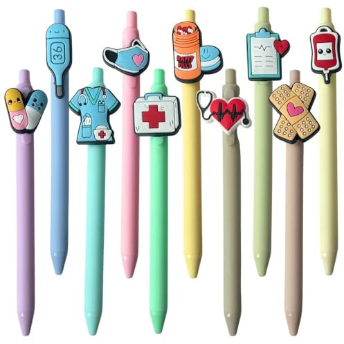 YJ PREMIUMS 10-Pack of Cute Nursing Pens with Heart, Syringe Designs in Black Ink - Versatile Writing Instruments for Nurses, Medical Assistants, Students (Medical)