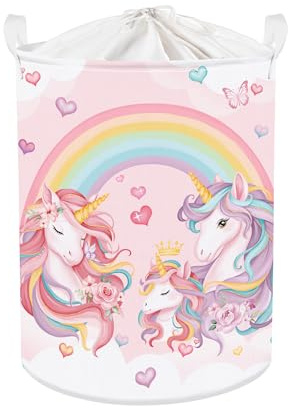 Clastyle Panier Rangement Bébé Arc-en-ciel Rose Corbeilles à Linge Sale Filles pour Vêtements Boite de Rangement Jouets pour Salle de Bain Chambre à Coucher, Arc-en-ciel, 36x45 cm
