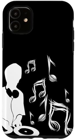 DJ con tocadiscos y partituras, drum and bass, techno Carcasa para iPhone 11