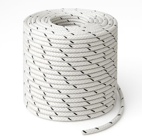 Treccia Mare Multiuso Nylon 5mm x 100m Bianca con Segnalino Nero - Stabilizzata UV, Resistente Intemperie - Corda per Giardino, Fai da Te, Nautica, Campeggio