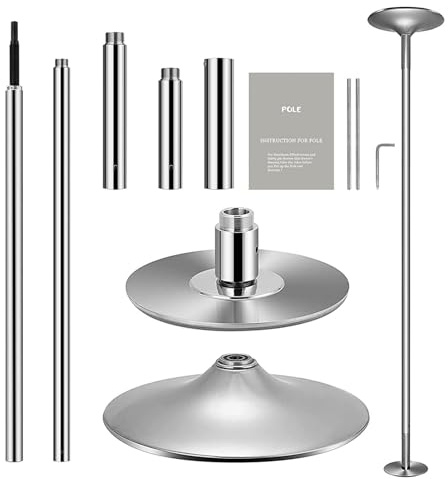 GartistGo Portable Adjustable Dance Pole for Home & Studio - 89-110inch Reinforced Rotating/Static Pole, Professional Grade Steel Construction with Quick-Setup Base, Silver