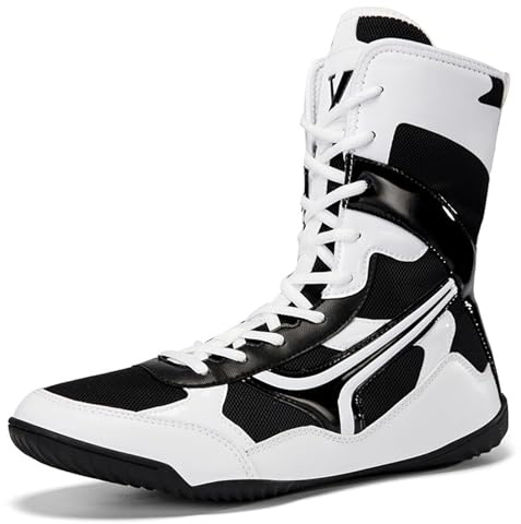 Hiuzylqx Herr Professionella Boxnings-Brottningsskor Lätta Andningsbara Slitstarka Tyngdlyftningsskor Gym Fitnessskor,White,48 EU