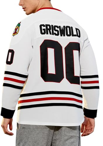 SERTAS Men's White Hockey Jersey Stitched 00 Number with Indian Print,Xmas Winter Ice Hockey Top for Sports, Camping (UK, Alpha, XXL, Regular, Regular)