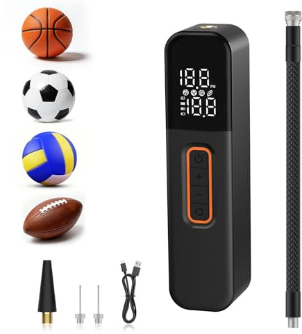 kissleaf Pompe à Ballon électrique Intelligente, Portable, gonflage Rapide de la Balle avec manomètre précis et écran LCD numérique pour Football, Basketball, Volley-Ball(2 Aiguilles et 1 buse)