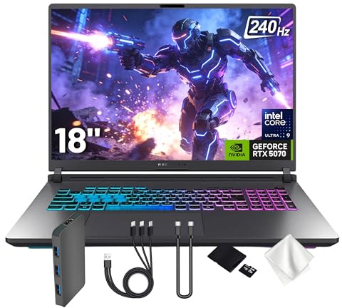 ASUS ROG Strix G18 18 WQXGA 240Hz Gaming Laptop, GeForce RTX 5070 8GB, Intel Ultra 9 275HX, 32GB DDR5, 2TB Storage (1TB SSD & 1TB Docking Station Set), Backlit Keyboard, IR Camera, Win11 Pro, Gray